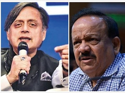 காங்கிரஸ் எம்.பி. சசி தரூர், மத்திய சுகாதாரத்துறை அமைச்சர் ஹர்ஷவர்தன் | கோப்புப் படம்.