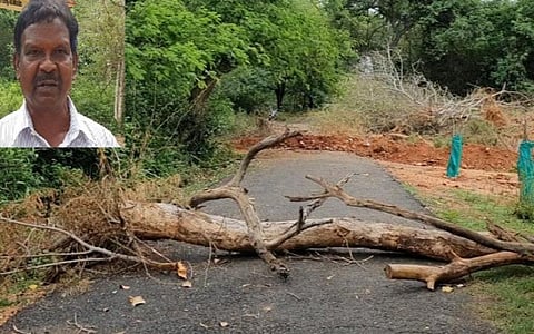 திருப்பத்தூர் அருகே பூலாங்குறிச்சி ஸ்ரீஉருமன் கோயில் நிலத்தில் அமைக்கப்பட்ட தார்ச்சாலை.