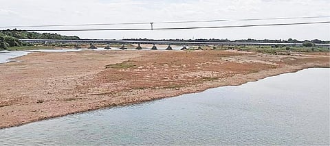 சேத்தியாத்தோப்பு அணைக்கட்டின் முன் பகுதியில் உள்ள மணல் மேடுகள்.