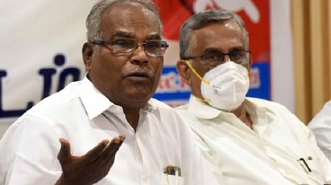 கோவையில் செய்தியாளர்களிடம் பேசிய மார்க்சிஸ்ட் கம்யூனிஸ்ட் கட்சியின் மாநில செயலாளர் கே.பாலகிருஷ்ணன். படம்் : ஜெ.மனோகரன்.