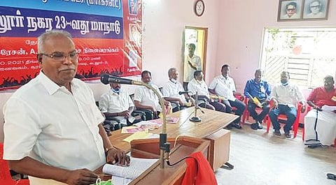 கடலூரில் நடந்த மார்க்சிஸ்ட் கம்யூனிஸ்ட் கட்சியின் 23-வது நகர மாநாட்டில் மாநில செயலாளர் கே.பாலகிருஷ்ணன் பேசினார்.