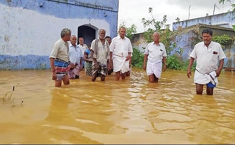 பணகுடி. அருகே உள்ள பெருங்குடியில் வெள்ளத்தால் பாதிக்கப்பட்ட பகுதிகளை சட்டப்பேரவைத் தலைவர் அப்பாவு பார்வையிட்டார்.