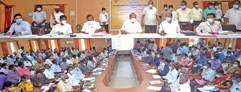 கடலூர் மாவட்ட ஆட்சியர் அலுவலகத்தில் வளர்ச்சி திட்டப்பணிகள் குறித்து அமைச்சர்கள் எம்ஆர்கே.பன்னீர்செல்வம், சி.வெ.கணேசன் ஆகியோர் தலைமையில் அனைத்து துறை அலுவலர்களுடன் ஆய்வுக் கூட்டம் நடந்தது. மாவட்ட மாவட்ட ஆட்சியர் கி.பாலசுப்ரமணியம், எம்எல்ஏ ஐயப்பன் மற்றும் அதிகாரிகள் உள்ளனர்.