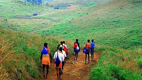 சபரிமலைக்கு பாரம்பரிய மலைப்பாதையில் செல்லும் பக்தர்கள் : கோப்புப்படம்