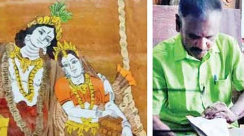 சிவகங்கையில் ஓவியர் பால்ராஜ் தயாரித்த மர உட்பதிப்பு ஓவியங்கள். (கடைசி படம்) ஓவியம் தயாரிக்கும் ஓவியர் பால்ராஜ்.