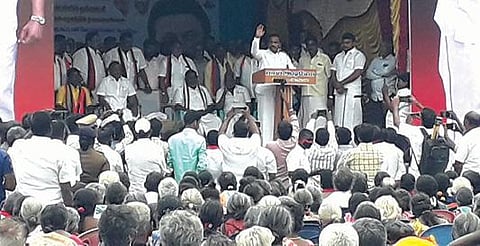 திட்டக்குடி பிரச்சார கூட்டத்தில் பேசிய திமுக துணை பொதுச் செயலாளர் ஆ.ராசா எம்பி.