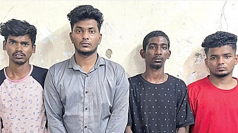 மதன் கொலை செய்யப்பட்ட வழக்கில் கைது செய்யப்பட்ட வினோத், கணபதி, நரேந்திரன், உசைன்.