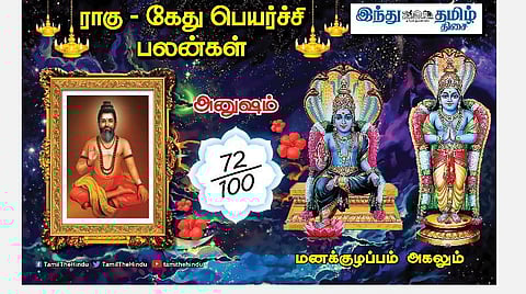 ராகு - கேது பெயர்ச்சி பலன்கள்;அனுஷம் நட்சத்திர அன்பர்களே! எதிலும் ஆதாயம்; உணவில் கவனம்; பாராட்டு! 