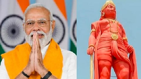 பிரதமர் மோடி, குஜராத்தில் திறக்கப்பட்ட ஹனுமன் சிலை (வலது)