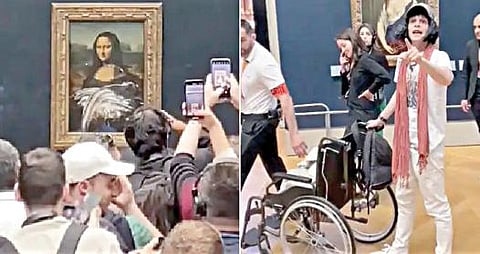 பெண் வேடமிட்டு வந்து மோனலிசா ஓவியம் மீது ‘கேக்’ வீசியவர் கைது