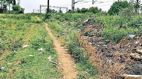 கந்திலி அடுத்த செவ்வாத்தூர் ஊராட்சியில் ரயில்வே  தண்டவாளத்தையொட்டி மயானப்பகுதிக்கு செல்லும் பாதை.