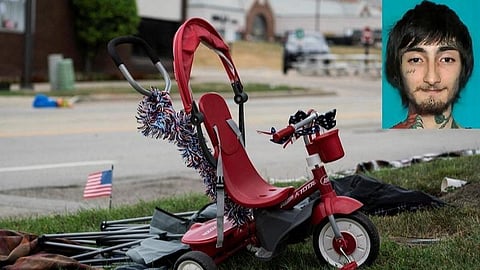 சம்பவ இடத்தில் குழந்தையின் சைக்கிள். உள்படம் சந்தேக நபர் ராபர்ட் இ க்ரைமோ.