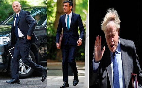 சாஜித் ஜாவேத், ரிஷி சுனக், போரிஸ் ஜான்சன் ( இடமிருந்து வலமாக )