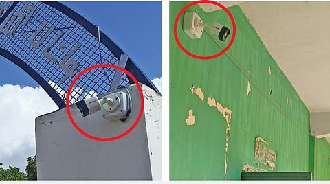 ராமசாமிபட்டி அரசு மேல்நிலைப் பள்ளியில் மக்கள் சார்பில் அமைக்கப்பட்டுள்ள கண்காணிப்பு கேமராக்கள்.