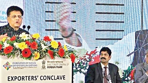 சென்னையில் நடைபெற்ற ஏற்றுமதியாளர்கள் மாநாட்டில் உரையாற்றிய மத்திய வர்த்தகம் மற்றும் தொழில் துறை அமைச்சர் பியூஷ் கோயல்.