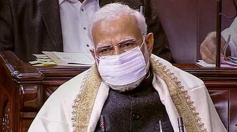 நாடாளுமன்றத்தில் முகக்கவசத்துடன் பிரதமர் மோடி
