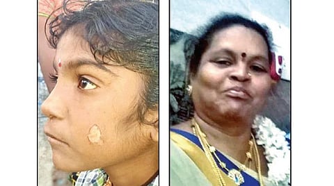 தீக்காயத்துடன் மாணவி கவுதமி.  அடுத்த படம்: தலைமை ஆசிரியை உஷா ராணி.