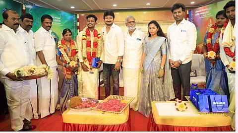 திரு.வி.க. நகர் மண்டலத்தில் ரூ.6 கோடியில் சமுதாய நலக்கூடம் திறப்பு: 9 ஜோடிகளுக்கு திருமணம் நடத்திவைத்தார் அமைச்சர் உதயநிதி