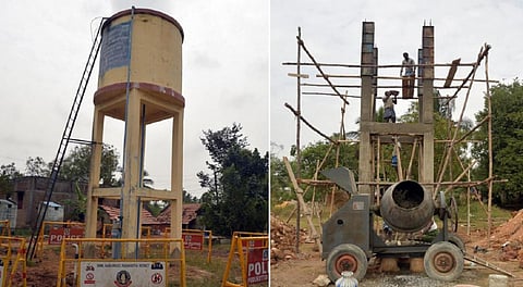 வலது புறம் - புதுக்கோட்டை வேங்கைவயல் கிராமத்தில் கட்டப்பட்டு வரும் புதிய மேல்நிலை நீர்த்தேக்க தொட்டி | படங்கள்: எம்.மூர்த்தி