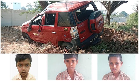 வாணியம்பாடி அருகே கட்டுப்பாட்டை இழந்த கார் மோதிய விபத்தில் 3 அரசுப் பள்ளி மாணவர்கள் உயிரிழப்பு.