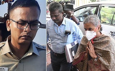 வலது: பல்வீர் சிங் | இடது: விசாரணை அதிகாரி அமுதா ஐஏஎஸ்