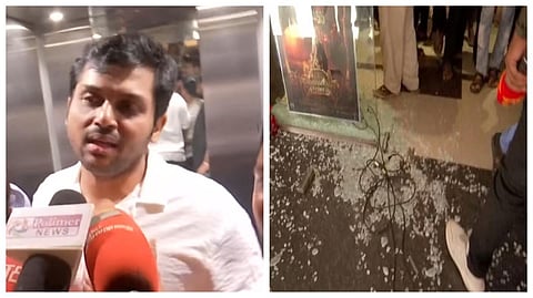 ‘பொன்னியின் செல்வன் 2’ பார்க்க வந்த கார்த்தி - குவிந்த ரசிகர்கள்; உடைந்த திரையரங்கு கண்ணாடி