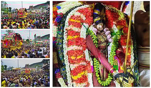 அழகர்கோவிலில் இருந்து மதுரை நோக்கி தங்கப்பல்லக்கில் புறப்பட்ட கள்ளழகர்