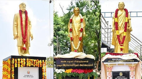 வ.உ.சி., மூவலூர் ராமாமிர்தம், முத்துலட்சுமி ரெட்டி சிலைகள் - முதல்வர் ஸ்டாலின் திறந்து வைத்தார்