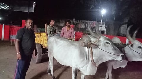 காவிரி ஆற்றிலிருந்து மாட்டு வண்டியில் மணல் திருட்டு: 3 பேர் கைது