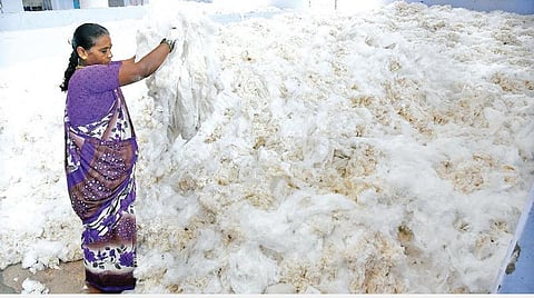 கோவையில் உள்ள நூற்பாலையில் பணியில் ஈடுபட்டுள்ள ஊழியர். (கோப்புப் படம்)