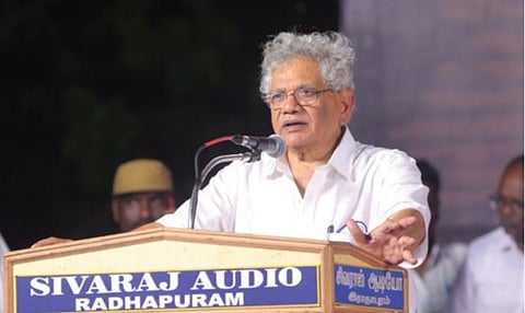 மார்க்சிஸ்ட் கம்யூனிஸ்ட் கட்சியின் சார்பில் நடந்த பட்டியலின- பழங்குடி மக்கள் பாதுகாப்பு மற்றும் உரிமை மீட்பு மாநாட்டில் பேசிய கட்சியின் பொதுச் செயலாளர் சீத்தாராம் யெச்சூரி.