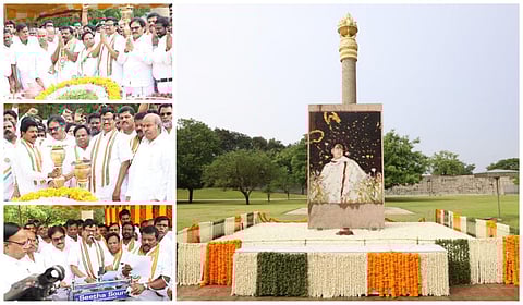 ராஜீவ்காந்தியின் நினைவு தினத்தையொட்டி ஸ்ரீபெரும்புதூரில் உள்ள அவரது நினைவிடத்தில் அஞ்சலி செலுத்திய காங்கிரஸ் கட்சியினர்