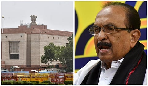 புதிய பாராளுமன்றம் (இடது), வைகோ (வலது)