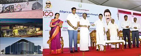 சென்னை நந்தம்பாக்கத்தில் நிதிநுட்ப நகரம் மற்றும் நிதிநுட்ப கோபுரம் அமைக்கும் பணிக்கு நேற்று அடிக்கல் நாட்டினார் முதல்வர் மு.க.ஸ்டாலின். உடன்,  அமைச்சர்கள் தங்கம் தென்னரசு, தா.மோ.அன்பரசன், டி.ஆர்.பி.ராஜா, தொழில் துறை செயலர் ச.கிருஷ்ணன், தமிழ்நாடு தொழில் வளர்ச்சி நிறுவன மேலாண்மை இயக்குநர் ஜெய முரளிதரன், செயல் இயக்குநர் டாக்டர் வி.ஜெயச்சந்திர பானு ரெட்டி உள்ளிட்டோர். படம்: ம.பிரபு