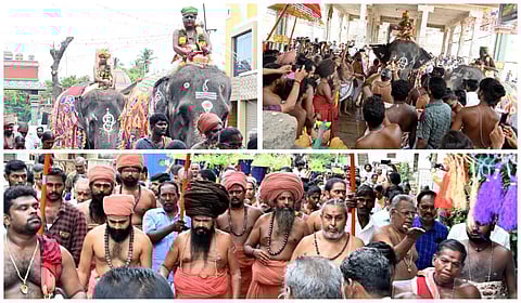 திருப்பனந்தாள் அருணஜடேஸ்வர கோயில் மகா கும்பாபிஷேகத்தையொட்டி மண்ணியாற்றிலிருந்து புனித நீர் ஊர்வலம் நடைபெற்றது