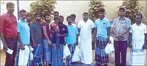 இலங்கையிலிருந்து சென்னை விமான நிலையத்துக்கு வந்த ராமேசுவரம் மீனவர்கள்.