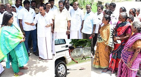 உள்படம் | காலணியை ஜீப்பின் பின்புறம் வைக்கும் உதவியாளர்