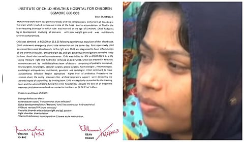 மருத்துவமனை விளக்கம் (இடது), உயிரிழந்த குழந்தையின் தாய் (வலது)