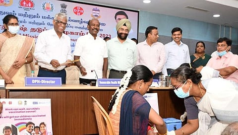 இந்திர தனுஷ் தடுப்பூசி 5.0 - 2023 முகாமை மருத்துவம் மற்றும் மக்கள் நல்வாழ்வுத் துறை அமைச்சர் மா.சுப்பிரமணியன் தொடங்கி வைத்தார்.