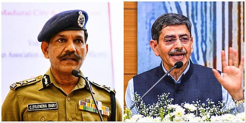 சைலேந்திரபாபு (இடது) , ஆளுநர் ஆர்.என்.ரவி (வலது)