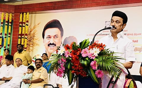 சென்னையில் நடந்த திமுக நிர்வாகி இல்லத் திருமண விழாவில் உரையாற்றும் முதல்வர் ஸ்டாலின்