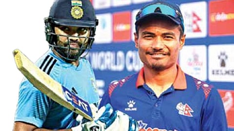 இந்திய கேப்டன் ரோஹித் சர்மா மற்றும் நேபாள அணியின் கேப்டன் ரோஹித்
பவுடேல்