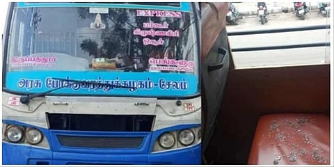 கல்வீசி தாக்கப்பட்ட தமிழ்நாடு அரசுப் பேருந்து