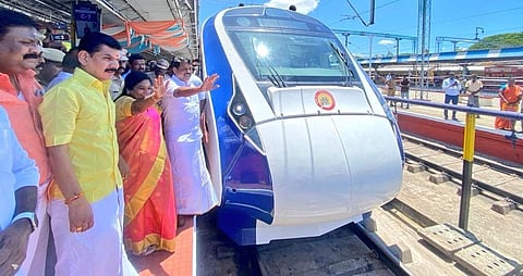 திருநெல்வேலி- சென்னை இடையிலான வந்தே பாரத் ரயில் சேவை தொடக்க விழாவில் கலந்துகொண்ட தெலங்கானா மற்றும் புதுச்சேரி ஆளுநர் தமிழிசை சவுந்தரராஜன்