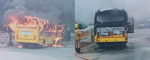 சிதம்பரம் அருகே பள்ளி வேன் பற்றி எரிந்து விபத்து - 14 மாணவர்கள் பத்திரமாக மீட்பு