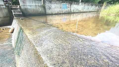 தேனி அல்லிநகரம் பனசலாற்றில் மணல்மேவி கிடக்கும் தடுப்பணை.