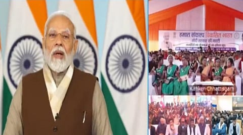 வளர்ந்த இந்தியா சபத யாத்திரை பயனாளிகளுடன் பிரதமர் நரேந்திர மோடி நேற்று காணொலி மூலம் கலந்துரையாடினார். படம்: பிடிஐ