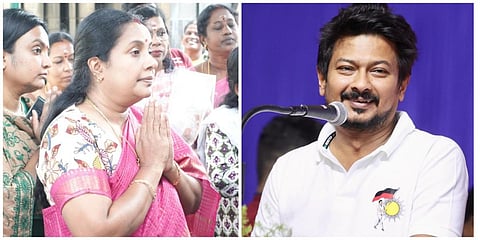 பாஜக எம்எல்ஏ வானதி சீனிவாசன் (இடது), அமைச்சர் உதயநிதி (இடது)