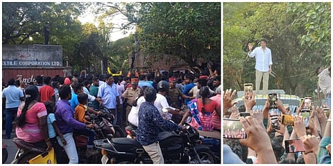 புதுச்சேரியில் படப்பிடிப்புக்காக வந்த நடிகர் விஜய் வேனில் ஏறி ரசிகர்களை நோக்கி கையசைத்தார்