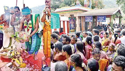 ஒட்டன்சத்திரம் குழந்தை வேலப்பர் கோயில் கும்பாபிஷேகத்தில் பங்கேற்ற திரளான பக்தர்கள். படம்: நா.தங்கரத்தினம்
